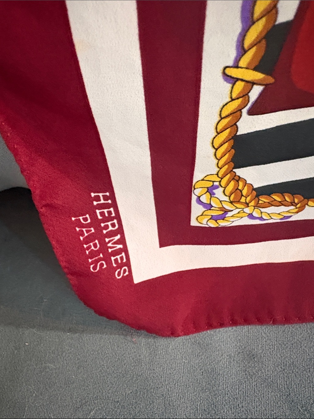 Hermes Silk Scarf in Burgundy, Black, White, Gold, Purple - Picture 2 of 6